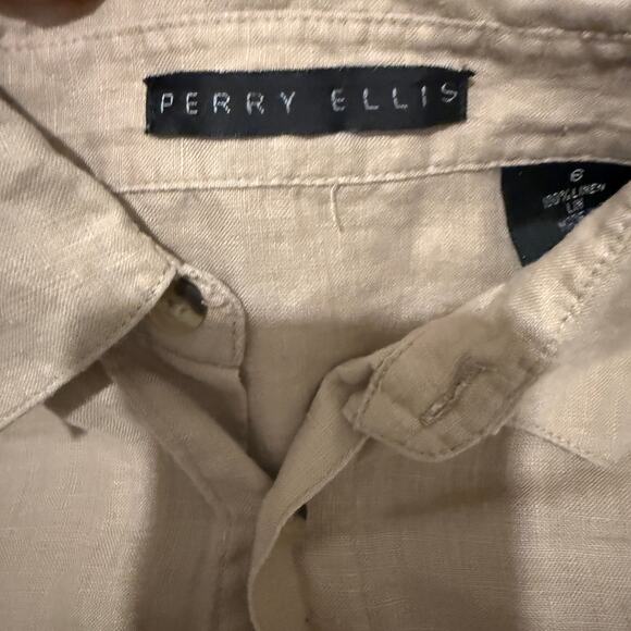 Perry Ellis Boys 100% Linen Short Sleeve Button-Up Shirt 6 Tan Casual Resort - Picture 3 of 4